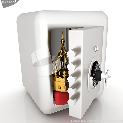 Image of Safe and crown. Money saving concept. 3d render