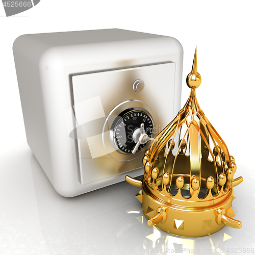 Image of Safe and crown. Money saving concept. 3d render