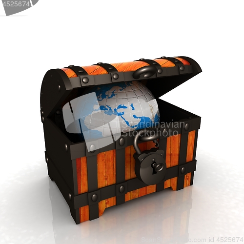 Image of Earth in wood chest. Original global ecology concept of saved Ea