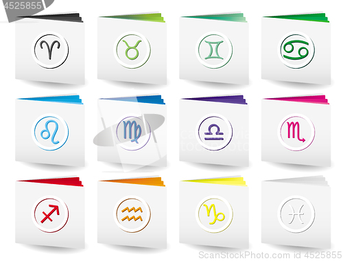 Image of Set of zodiac icon file folders with zodiac signs on top