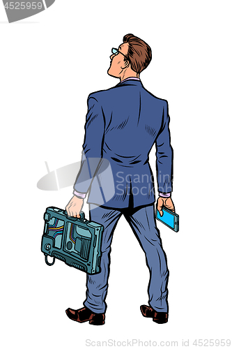 Image of businessman with briefcase and phone. isolate on white background
