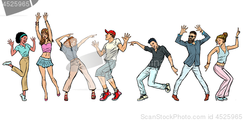 Image of collection set. young people dancing. men women boys girls