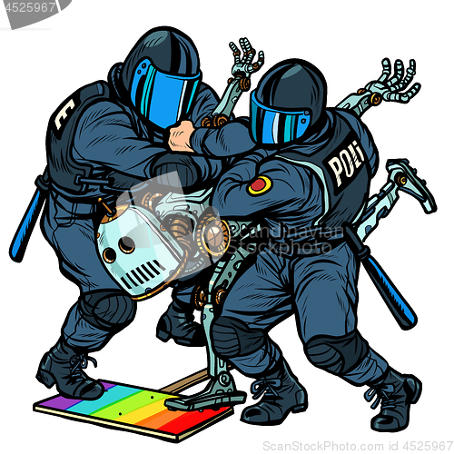 Image of Fight the future. Robot. Police arrest activist protest lgbt gay parade