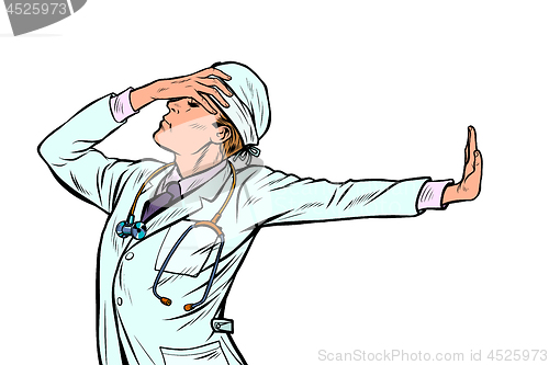 Image of doctor man medicine. shame denial gesture no