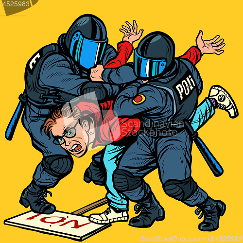 Image of Police detain a protester, the violence against the opposition