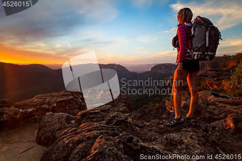 Image of Bushwalker on a hike in upper Blue Mountains to peak