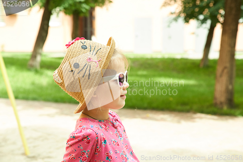 Image of Fashion portrait of girl child. Sunglasses.
