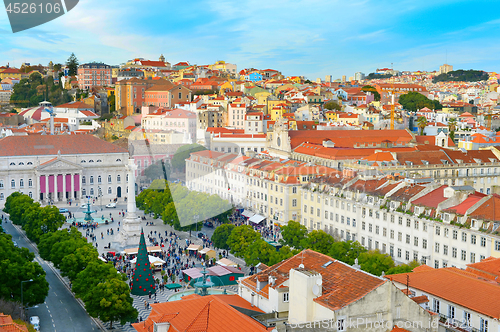 Image of Rossio square overview. Lisbon, Portugal