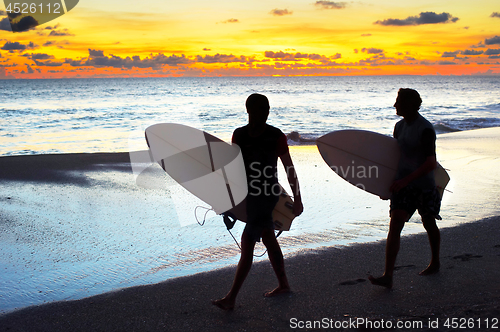 Image of Surfing with friends. Bali island