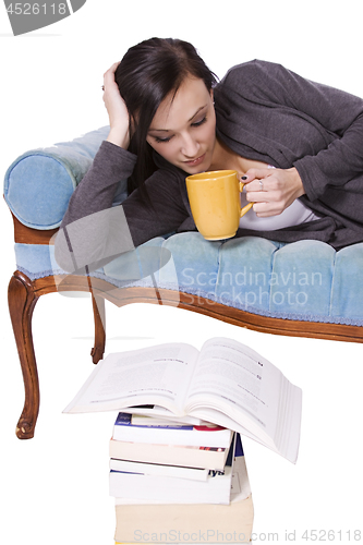 Image of Stylish Cute Girl Reading a Book