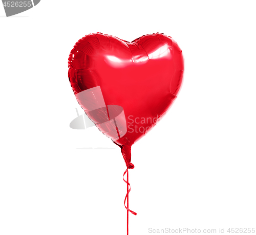 Image of metallic red heart shaped helium balloon