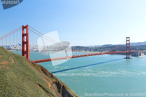 Image of view of golden gate bridge over san francisco bay