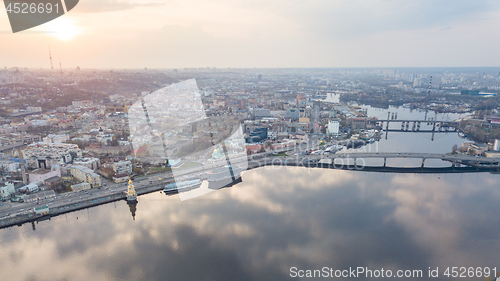 Image of Aerial top view of Dnepr river and Podol district from above, Kiev (Kyiv) city, Ukraine