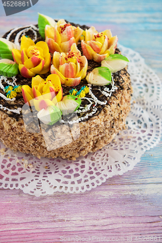 Image of Cake on color background