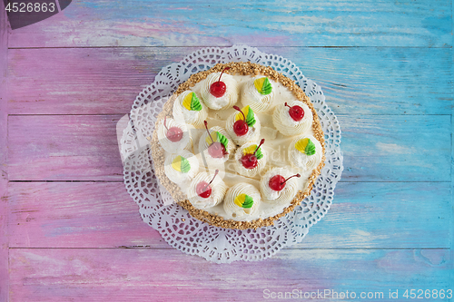 Image of cakes on color background