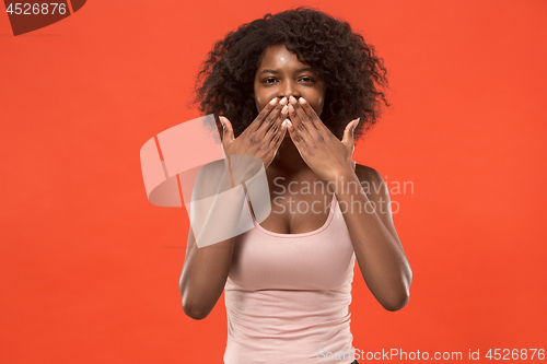 Image of Portrait of attractive cute girl with bright makeup with kiss