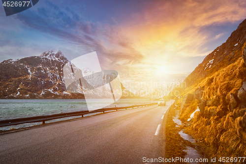 Image of Road in Norway in fjord