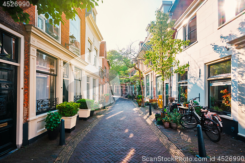 Image of Street with old houses in Haarlem, Netherlands