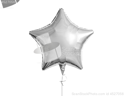 Image of one silver star balloon over white background