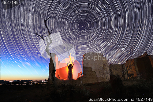 Image of Person Light Painted in the Desert Under the Night Sky