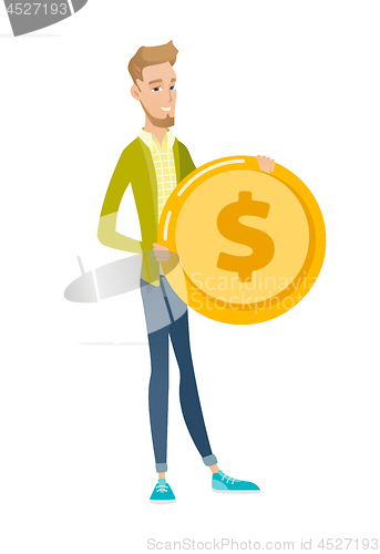 Image of Successful caucasian businessman with dollar coin.