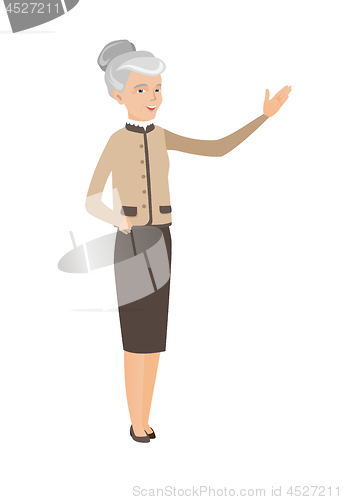 Image of Caucasian business woman with outstretched hand.