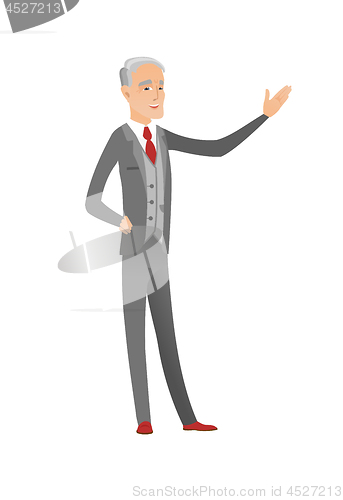 Image of Caucasian businessman with outstretched hand.