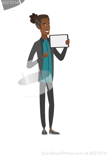 Image of African businessman holding tablet computer.