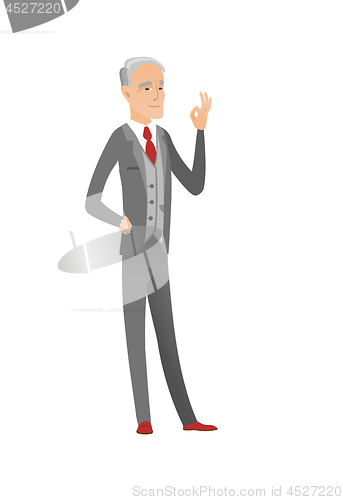 Image of Senior caucasian businessman showing ok sign