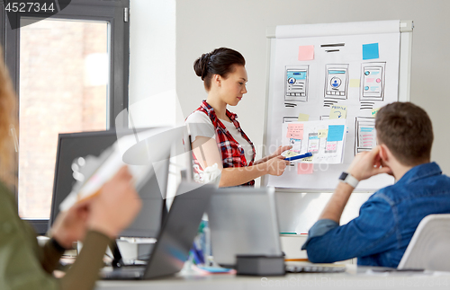 Image of creative woman showing user interface at office