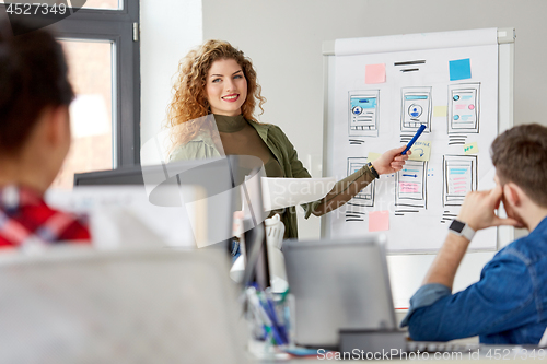 Image of creative woman showing user interface at office