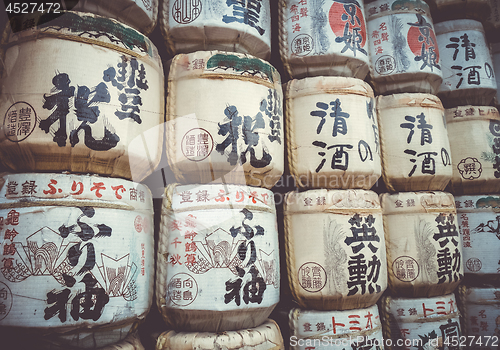 Image of Kazaridaru barrels in Heian Jingu Shrine, Kyoto, Japan