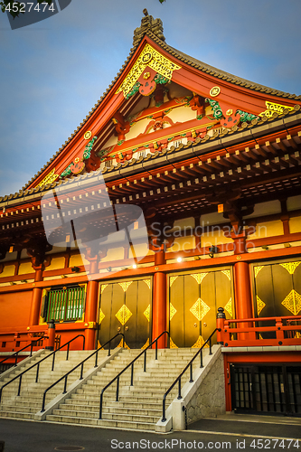 Image of Senso-ji temple Hondo at sunset, Tokyo, Japan