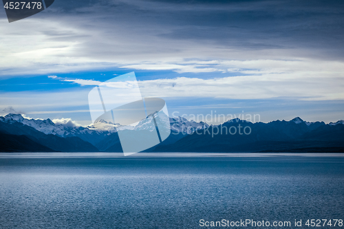 Image of Pukaki lake at sunset, Mount Cook, New Zealand