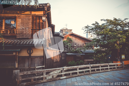 Image of Traditional japanese houses on Shirakawa river, Gion district, K