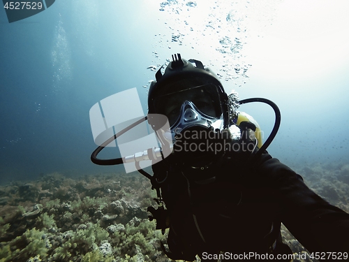 Image of High end underwater mask on diver