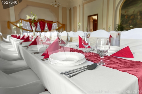 Image of Large dining hall with tables set up