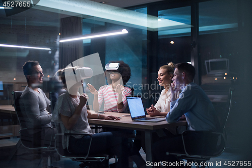 Image of Multiethnic Business team using virtual reality headset