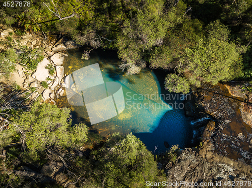 Image of Aerial views of Nellies Glen a little waterfall and rock pool th