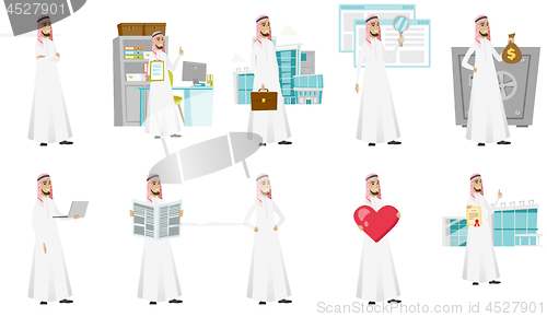 Image of Muslim businessman vector illustrations set.