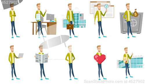 Image of Caucasian businessman vector illustrations set.