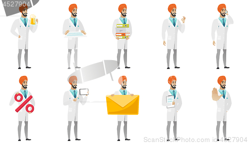 Image of Muslim doctor vector illustrations set.