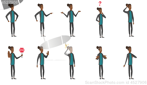 Image of Young african businessman vector illustrations set
