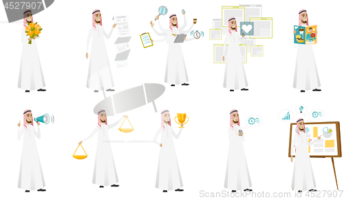 Image of Muslim businessman vector illustrations set.