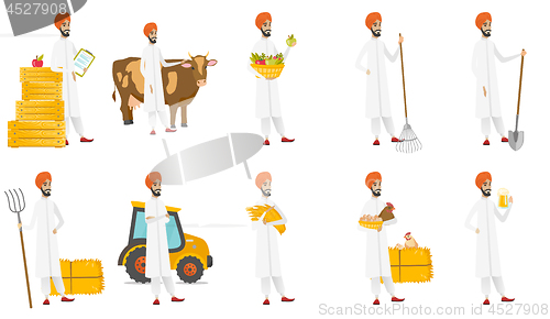 Image of Muslim farmer vector illustrations set.