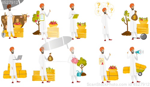 Image of Muslim farmer vector illustrations set.