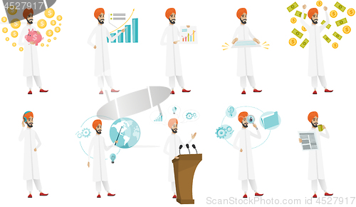 Image of Muslim businessman vector illustrations set.