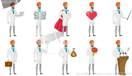 Image of Muslim doctor vector illustrations set.