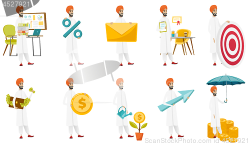 Image of Muslim businessman vector illustrations set.