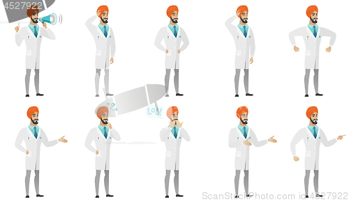 Image of Muslim doctor vector illustrations set.